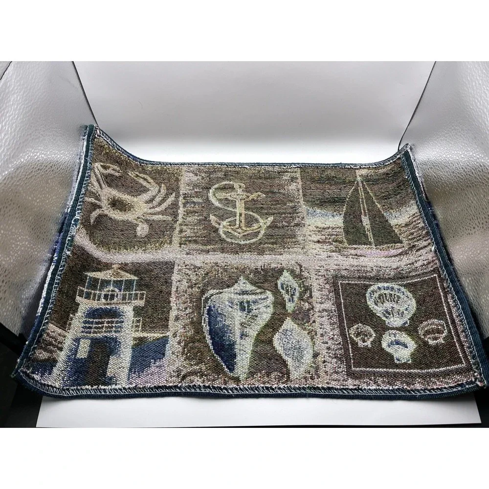 Vintage Nautical Woven Tapestry Placemat Lighthouse Sailboat Coastal Decor 17x12